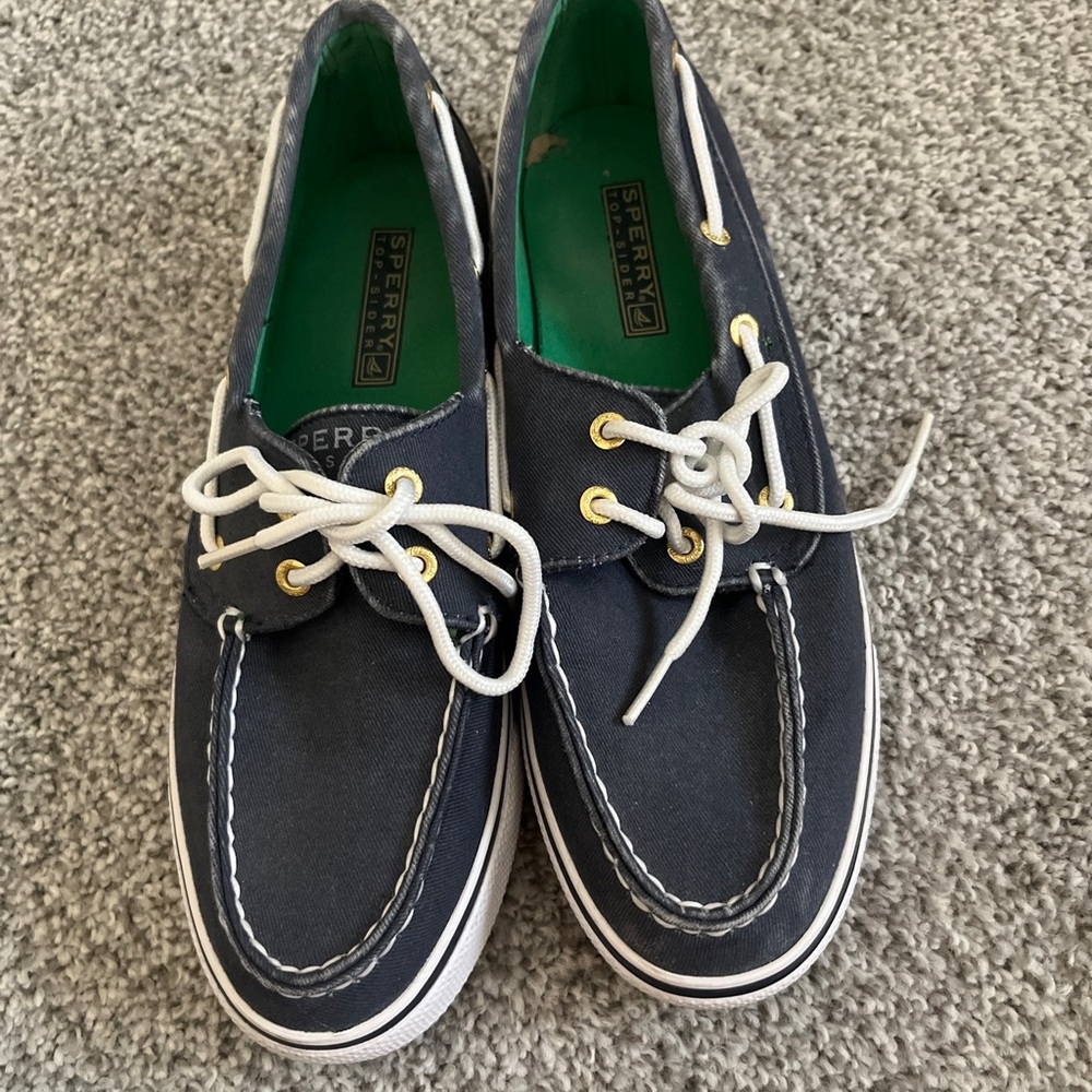 Sperry Dark Blue Sneakers with Green Interior
